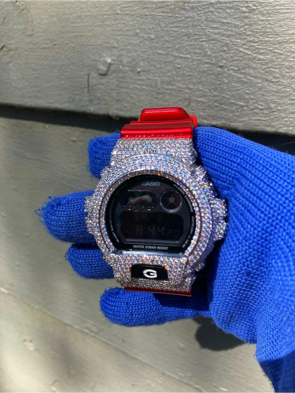 BUSSDOWN Silver Moissanite Custom G-Shock - Red & Black Colorway